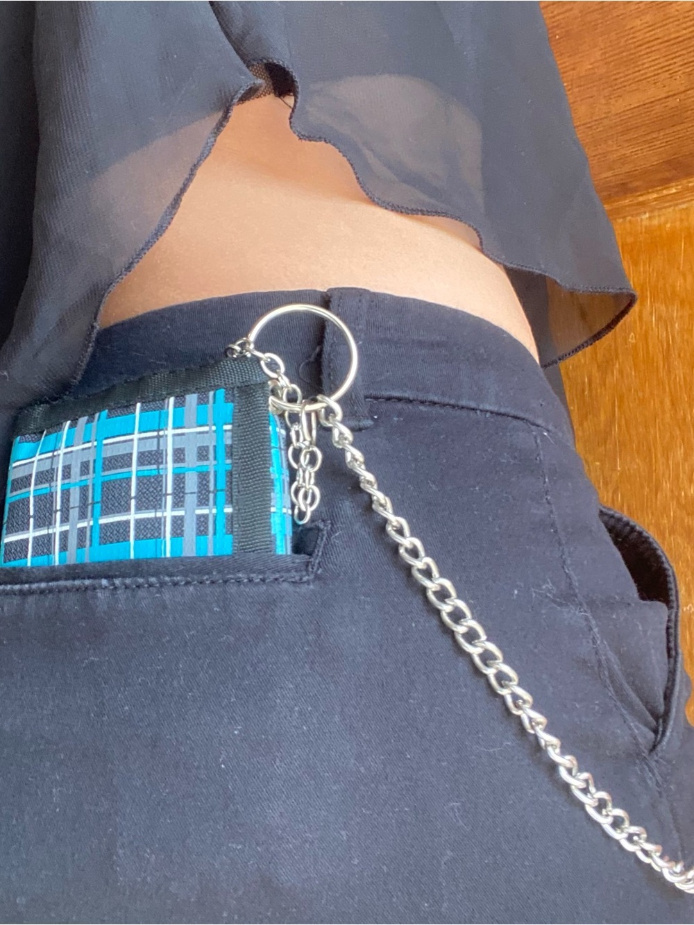 Vintage 2000s Mall Goth Plaid Trifold Wallet with Chain